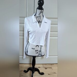 SWS Essentials Long Sleeve Collared Crop Top - Ladies Size Large